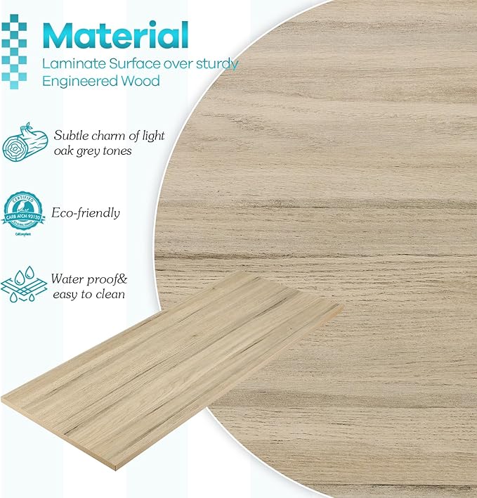 Kaboon Universal Tabletop 60"x18", Solid One-Piece Melamine Table Top, Double Desk L-Desk DIY, Home and Office Countertop, Oak/Grey Tone