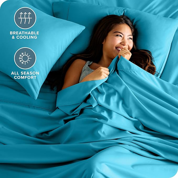 Bare Home Queen Sheet Set - Luxury 1800 Ultra-Soft Microfiber Queen Bed Sheets - Double Brushed - Deep Pockets - Easy Fit - 4 Piece Set - Bedding Sheets & Pillowcases (Queen, Aqua)