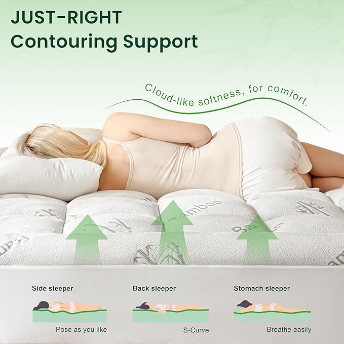Love's cabin Twin XL Mattress Topper, Rayon Derived from Bamboo, 900 GSM Mattress Topper Pad College Dorm Size, Thick Pillow Top Mattress Pad for with 8"-20" Deep Pocket(39"x80")