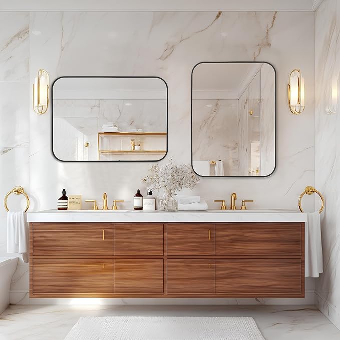 MZON 16x20 Inch Matte Black Bathroom Mirror, Rectangle Wall Mirror for Bathroom or Entryway, Anti-Rust Frame & Tempered Glass, Hangs Horizontally/Vertically - Space-Saving Minimalist Decor