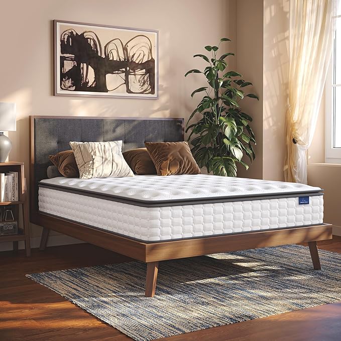Vesgantti Twin XL Mattress, 10 Inch Hybrid XL Twin Mattress in a Box, Extra Long Pillow Top Twin Mattresses, Foam and Pocket Coils Innerspring Mattresses, Medium Firm Plush Feel