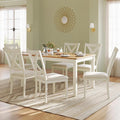 7-Piece Farmhouse Solid Wood Dining Table Set with 6 Chairs, 60" Rectangular Dining Table & Chair Set for 6 People, Dining Table with Wood Legs, Table Set for Dining room, Kitchen, Rustic Cream
