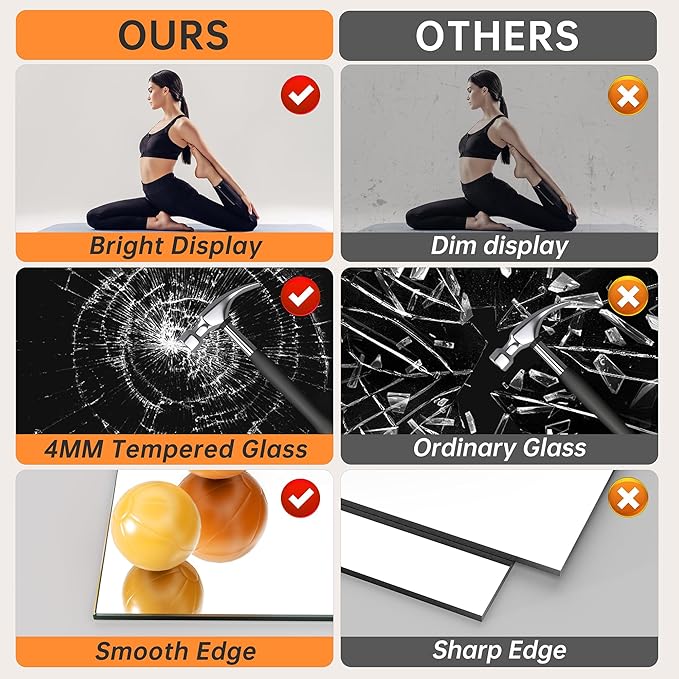 Hasipu 63''x28'' Home Gym Mirror Large Full Length Wall Mounted Full Body Mirror for Yoga Dance Fitness Exercise Studio Bedroom Garage, Frameless Tempered Glass Workout Mirrors Black Rectangular