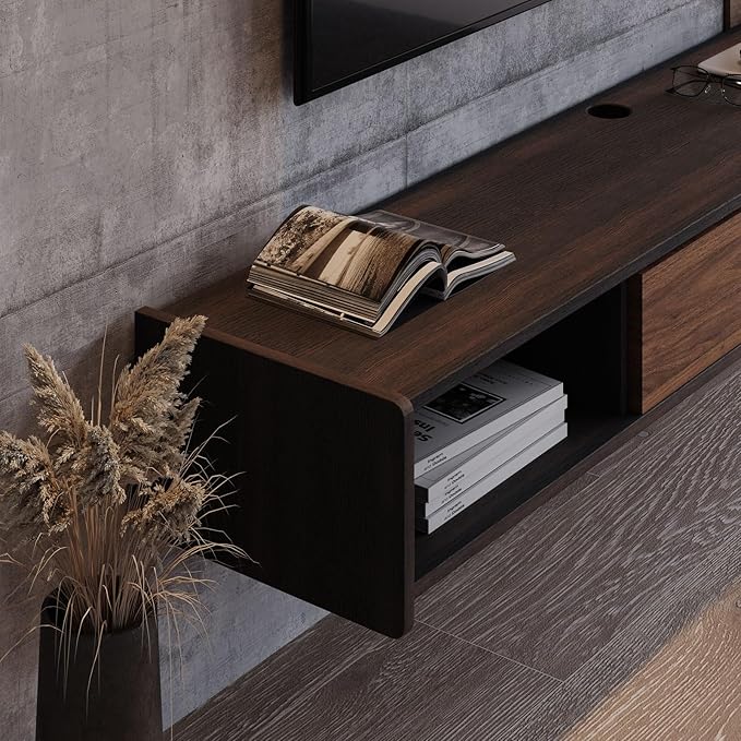 94'' Floating TV Stand,Wall Mounted TV Console,Floating TV Cabinet,Under TV Shelf for Bedroom Living Room(Walnut)
