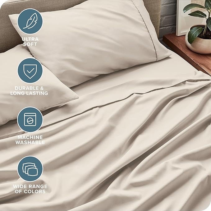 Bare Home Queen Sheet Set - Luxury 1800 Ultra-Soft Microfiber Bed Sheets - Double Brushed - Deep Pockets - Easy Fit - 4 Piece Set - Bedding Sheets & Pillowcases (Queen, Wheat)