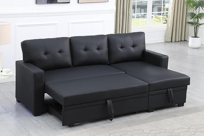 Devion Furniture Maison 4-in-1 Convertible L Shaped Couch with Pull Out Bed and Storage, Sectional Sleeper Sofa with Reversible Chaise for Living Room, Apartment, Bedroom, Office