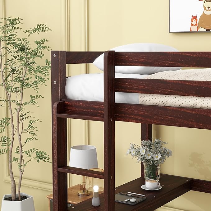 HomSof Modern Twin Loft Bed with Desk and Ladder,Ideal for Small Bedrooms,Espresso