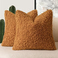 Foindtower 2 Pieces 18x18 Inch Orange, Faux Fur Throw Pillow Cover Accent Sherpa Furry Pillow Covers Fuzzy Soft Pillowcases Cozy Sheepskin Decorative Fleece Cushion Case for Bed Couch Living Room