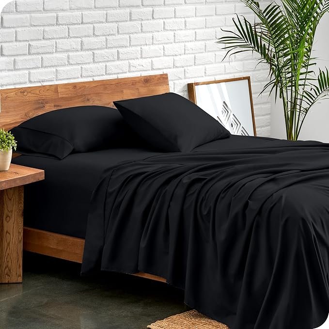 Bare Home Split King Sheet Set - 1800 Ultra-Soft Microfiber Bed Sheets - Double Brushed - Deep Pockets - Easy Fit - 5 Piece Set - Bed Sheets & Pillowcases (Split King, Black)