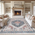 zesthome 8x10 Area Rugs for Living Room,Non-Slip Backing Washable Rugs,Vintage Large Area Rug，Stain Resistant Home Decor Rug (Navy Blue/Red,8'x10')