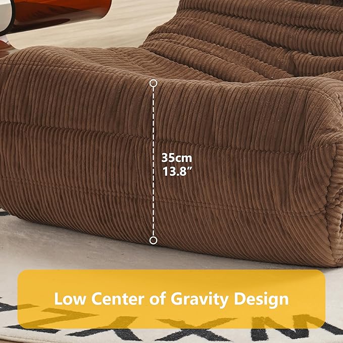 N&V Mid Century Armless Floor Sofa, Soft Premium Corduroy Lounge Chair, Foam Accent Chair for Living Room, Bedroom & Office, Ivory