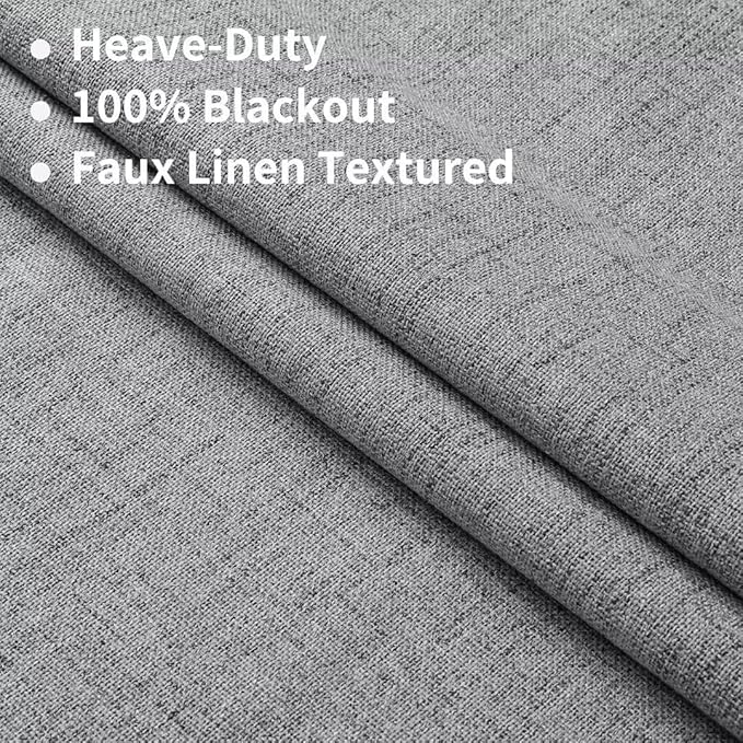 Joydeco Natural Linen Curtains 120 inch Length 2 Panels Set Burg 100% Blackout Patio Door Curtain Room Darkening Sliding Door Curtains Thermal Insulated Back tab Rod Pocket(105x120 inch, Light Grey)
