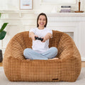 Bean Bag Chairs for Adults, Giant Beanbag Sofa Comfy Reading Chair, Oversized Bean Bag Chairs for Living Room Bedroom, Soft Faux Fur Fabric, 3.2FT, Khaki, Checkered
