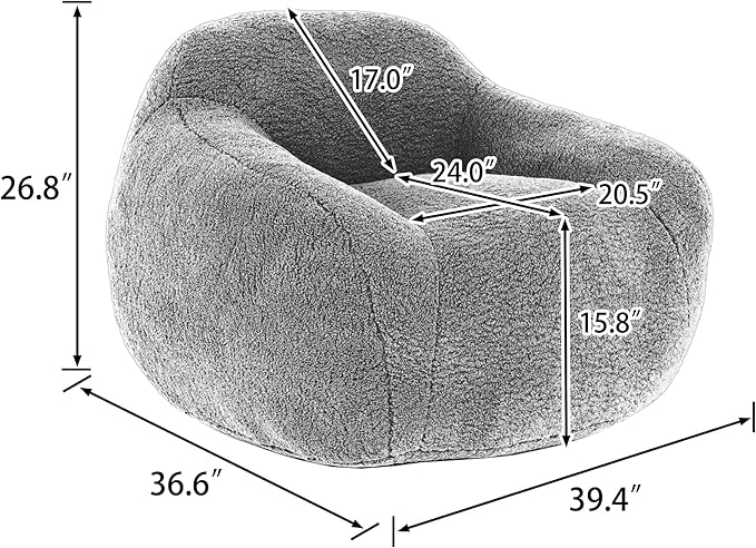 Furniliving Bean Bag Chair, Oversized Bean Bag Couch for Adults Comfy Bean Bag Sofa with Back Support, Giant Bean Bag Chair Stuffed Floor Sofa for Living Room Bedroom Dorm Office, Teddy, Light Grey