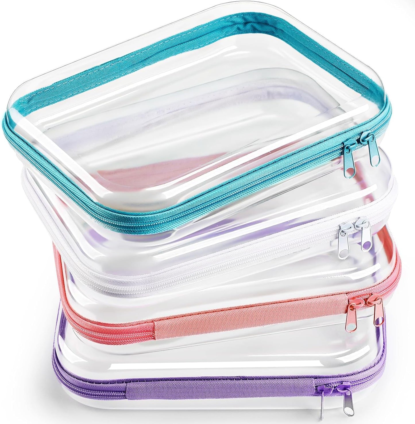 Hoolerry 4 Pcs Hard Clear Zipper Case Makeup Bags Plastic Pencil Pouch Transparent Storage Box Containers for Cosmetics, Snacks, Building Blocks, Puzzles(Multicolor,9.8 x 7.9 x 2 in)