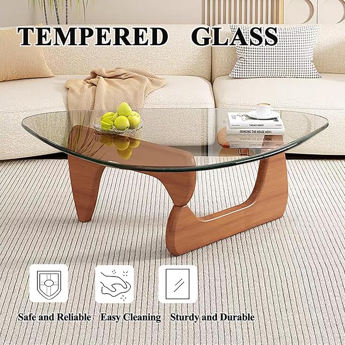 Modern Glass Coffee Table for Living Room, Mid Century Coffee Table Stylish Coffee Tables,Suitable for Bedroom Living Room Reception Office Tables（Walnut/Transparent，Large）
