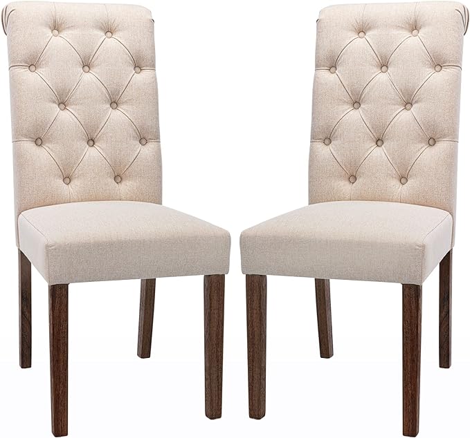 COLAMY 5-Piece Dining Table Set for 4, 60" Kitchen Wood Table with 4 Tufted Dining Room Chairs, White/Beige