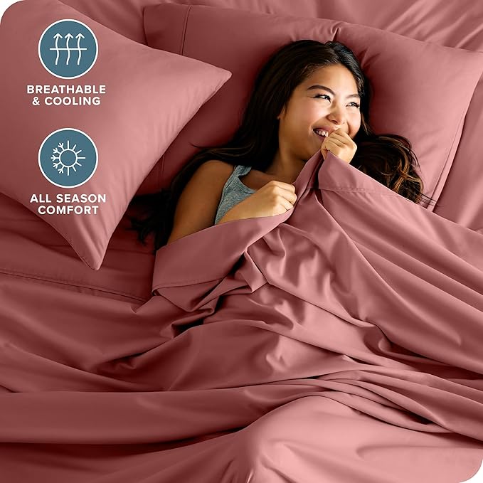 Bare Home Twin XL Sheet Set - 1800 Ultra-Soft Microfiber Twin Extra Long Sheets - Double Brushed - Deep Pockets - Easy Fit - Extra Soft - 3 Piece Set - Bed Sheets & Pillowcases (Twin XL, Dusty Rose)