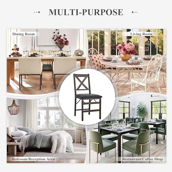 COLAMY Folding Dining Chairs Set of 6, Foldable Chairs with Padded Seats, Wood Folding Dining Room Chairs for Kitchen, Party, Camping, Dark Brown
