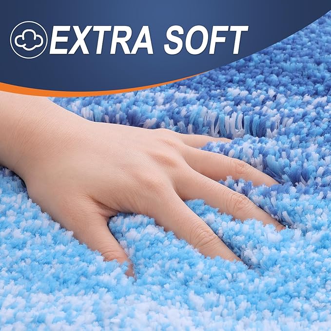 OLANLY Luxury Toilet Rugs U-Shaped 24x20, Extra Soft and Absorbent Microfiber Bathroom Rugs, Non-Slip Plush Shaggy Bath Mat, Machine Wash Dry, Contour Bathroom Mats for Toilet Base, Light Royal Blue