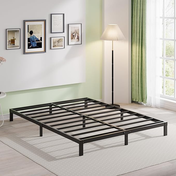 EMODA 6 Inch King Bed Frame No Box Spring Needed, Heavy Duty Metal Platform with Steel Slats, Noise Free, Easy Assembly, Black