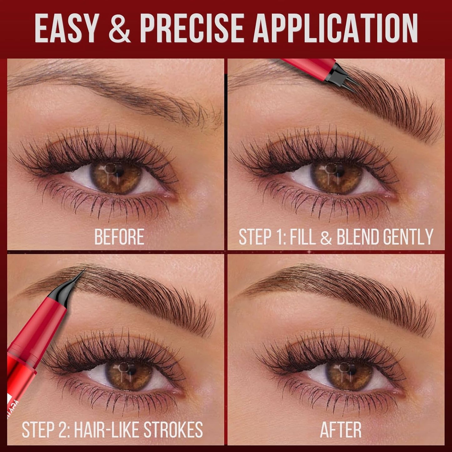 Vevivia Eyebrow Pencils for Women - Eyebrow Pen with Dual-Brush-Tip & Curved Tip for Natural Fuller-Looking Brows, Precise Hair-Like Strokes for All Brow Types, Last All-Day Brow Makeup, Grey