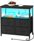TUTOTAK LED Night Stand with Charging Station, Large Nightstand with USB and Type-C Port, Bedside Table with Cloth Drawers, End Table for Livingroom, Bedroom, Black TB01BK081L