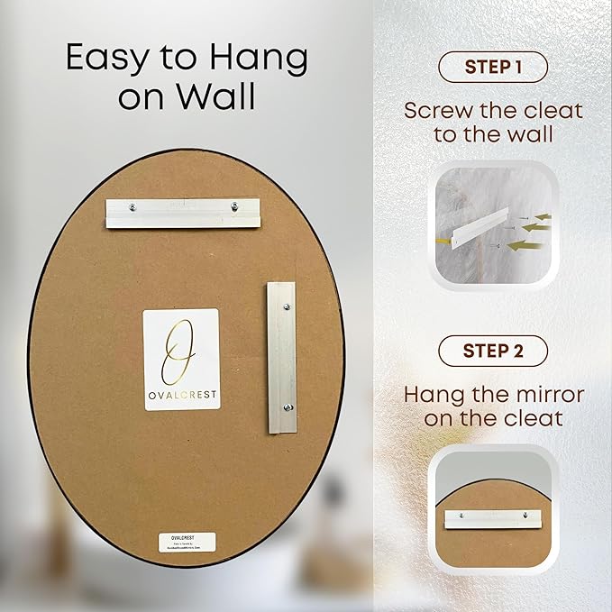 OVALCREST - Oval Wooden Beveled Wall Mirror for Home Decor, Bathroom, Vanity, Bedroom, Living Room, Hallway - London Style (Gold Spray) 25.1 x 37.1