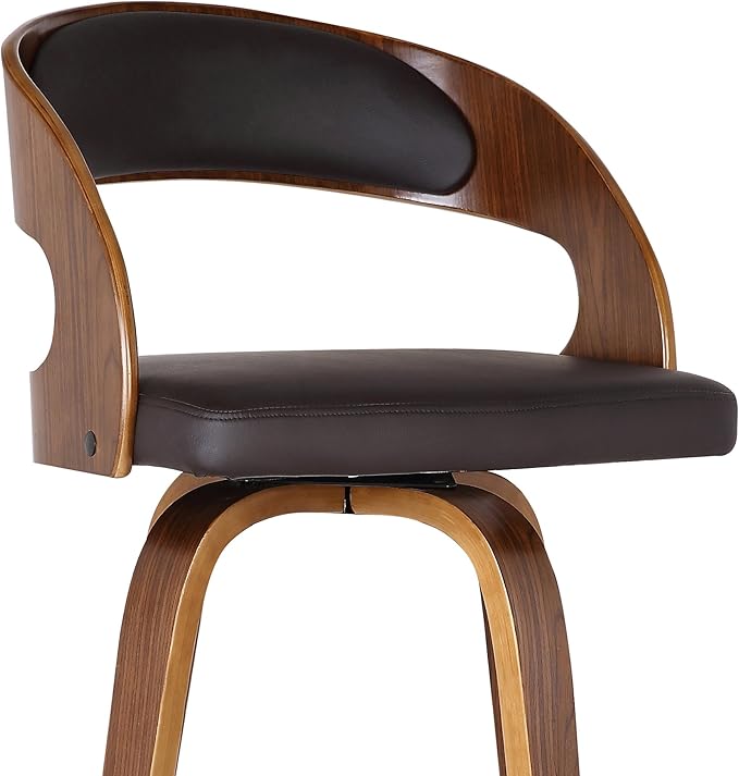 Armen Living Shelly 26" Counter Height Swivel Brown Faux Leather and Walnut Wood Bar Stool - Set of 3