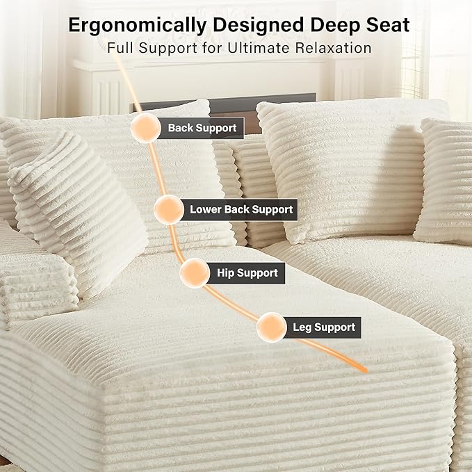 ERYE 79" Oversized Double Chaise Lounge Indoor Sleeper Recliner Sofabed with 4 Pillows, Fluffy Corduroy Loveseat Sleeper Chaise Daybed 2 Pieces Boneless Chair Sofa Bed for Living Room Bedroom Reading