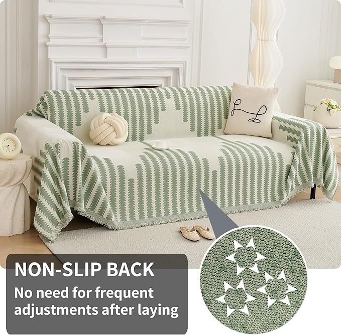 HAOMAIJIA Boho Sofa Covers Couch Covers for 3 Cushion Couch Sofa Pet Friendly Soft Thick Non Slip Couch Cover for Dogs Washable Sectional Couch Covers L Shape Furniture Protector (Green, 71"x134")