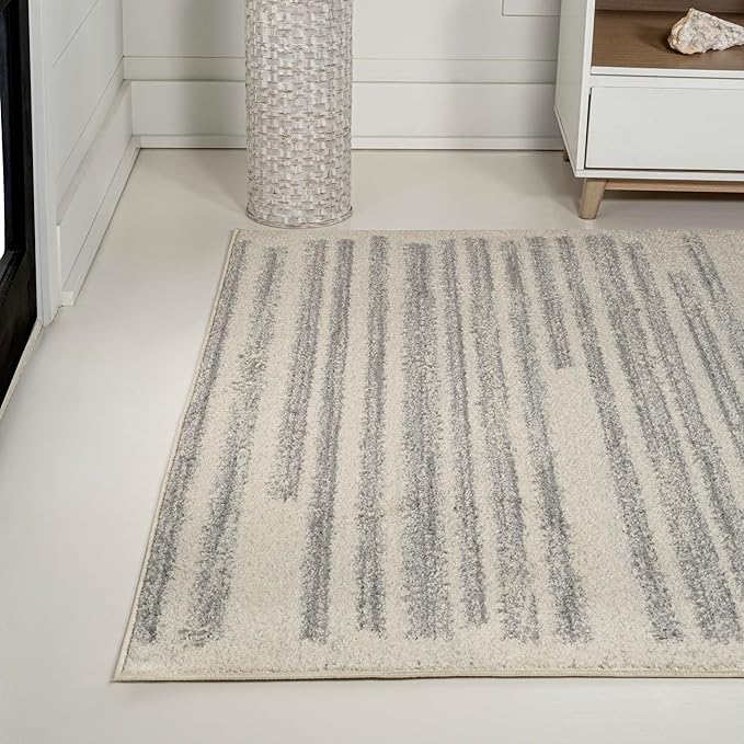 JONATHAN Y Khalil Modern Berber Stripe Cream/Gray Indoor Area Rug, 5x8, Contemporary, Bohemian, Easy-Cleaning for Living Room, Bedroom, Kitchen, Pet Friendly, Non-Shedding (MOH207C-5)