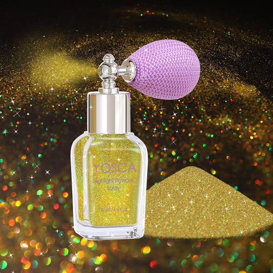 Yosca Body Glitter Spray, 30ML Loose Laser Body Shimmer Powder Holographic Hair Spray Gold Glitter Sparkle Highlighter Makeup Festival Concert Party Accessories for Rave Clothes Hair Face Nail Art