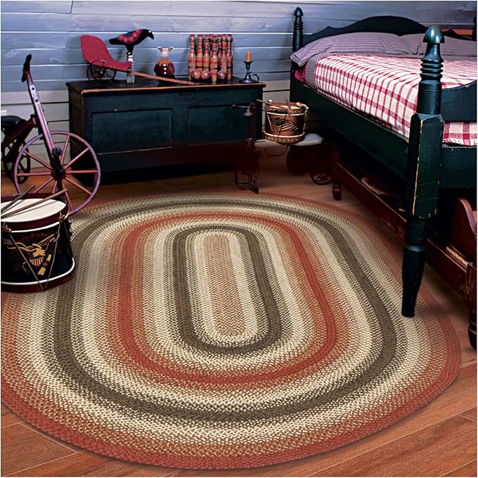 Homespice Chester Oval Braided Rug 5x8', Red Rug, Ideal for Country Style Living Room Rug