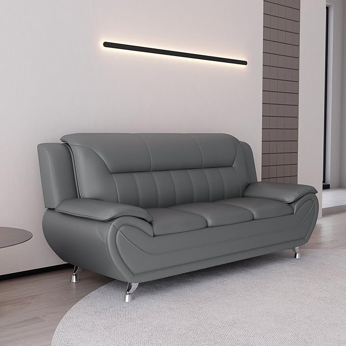 Container Furniture Direct Michael Modern Faux Leather Upholstered Stainless Steel Legs Living Room, Chair, Loveseat, Sofa, Red