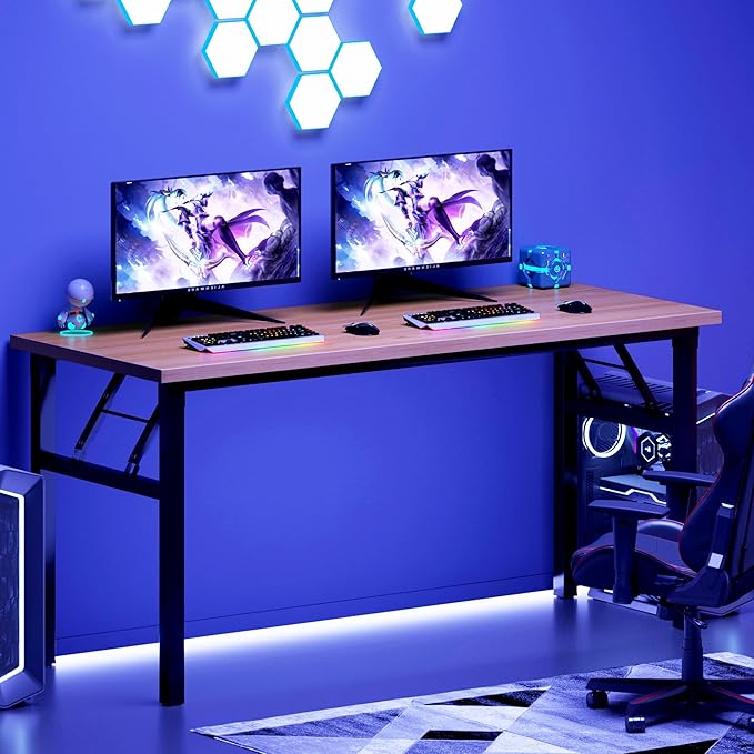 Need Office Computer Desk - 54.3L Sturdy and Heavy Duty Folding Laptop Table,Writing Table/Home Office Desk/Sewing Table,No Assembly Required (Teak&Black) AC5BB138