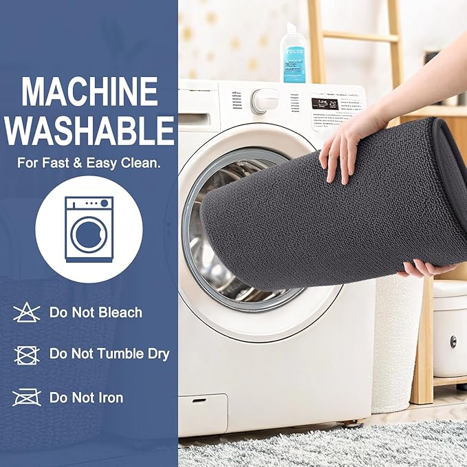 OLANLY Thick Memory Foam Bath Mat Rug 47x17, Extra Soft Absorbent Bathroom Rug, Quick Dry Bath Mats, Non-Slip, Machine Washable Carpet for Bathroom, Tub and Shower, Home Decor Accessories, Dark Grey