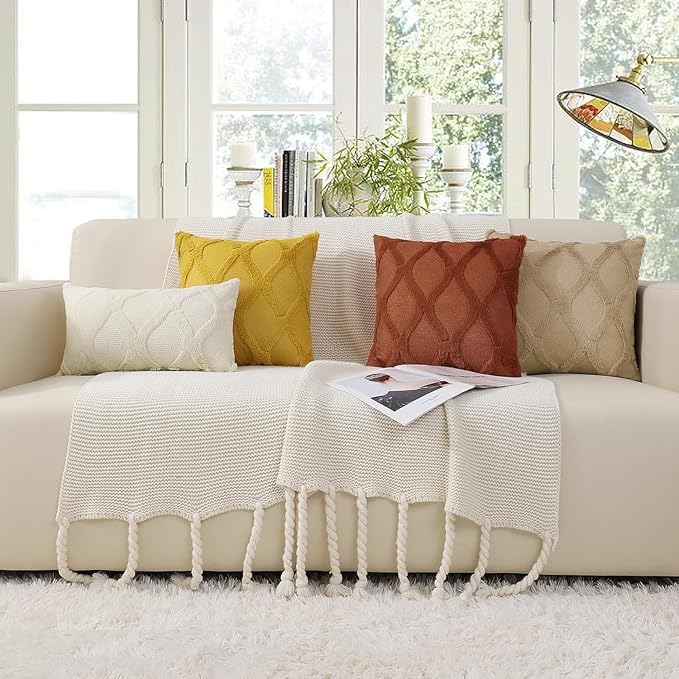 decorUhome Throw Pillow Covers 12x20 Inch Set of 2, Soft Plush Faux Fur Wool Lumbar Beige Couch Pillow Covers, Decorative Neutral Pillow Cases for Bed Sofa Living Room Home Decor