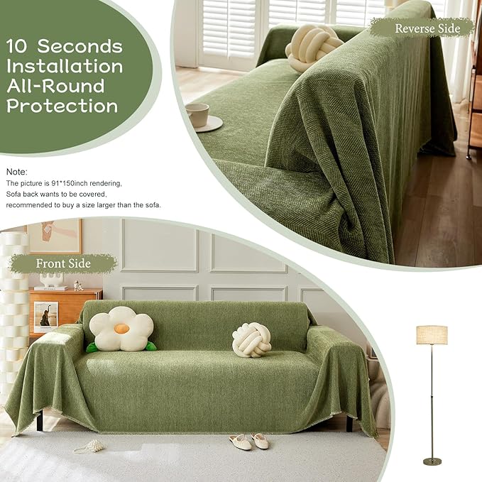 STACYPIK Christmas Matcha Green Sofa Cover Chenille Couch Covers Herringbone Sofa Covers for 2 Cushion Couch Thick Couch Covers Blanket Scratch Resistant Furniture Cover for Kids Dogs Decor-91X118IN