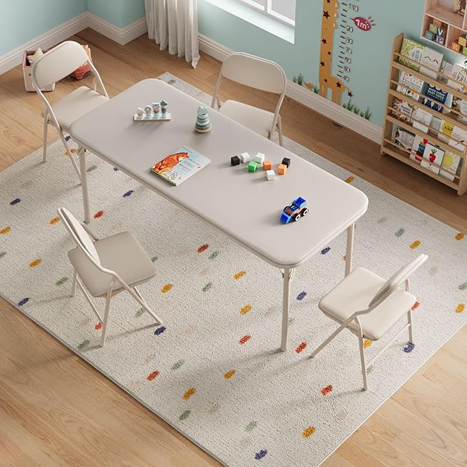 IDEALHOUSE 5 Piece Folding Kids Table and Chairs Set, Children Activity Table and Chairs Set for Dining Room,Daycare,Classrooms