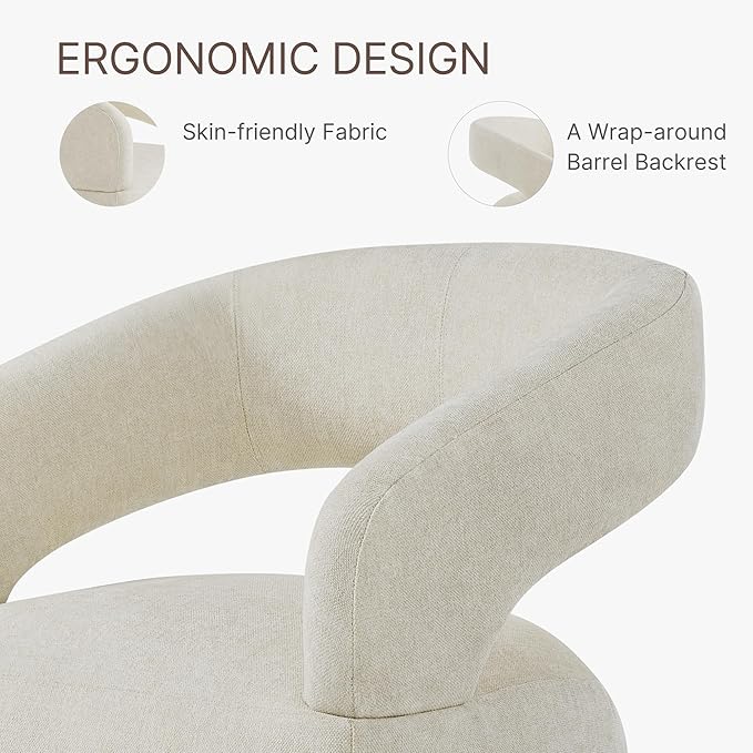 Upholstered Dining Chairs with Casters Easy Assembly Require Modern Barrel Armchair with Rollers for Diningroom Bedroom Livingroom Reading Room,Set of 2,Cream Beige