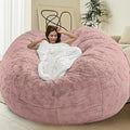 Bean Bag Chairs for Kids Comfy Fluffy Big Joe Bean Bag Chair Cover Without Filler Round Sofa Chairs for Bedroom Living Room Decor, 5FT, Light Pink