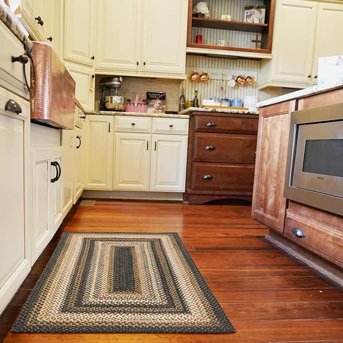 Kilimanjaro Black and Tan Small Braided Rugs, 2x3' Rectangle - Handmade with Jute, Warm Primitive Decor, Perfect for Bathrooms and Entryways - Durable and Easy to Clean