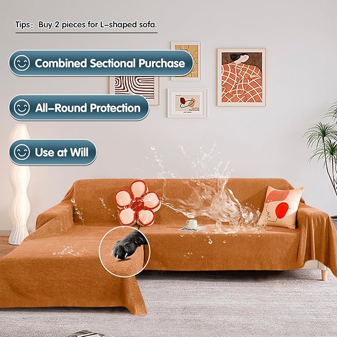 STACYPIK Waterproof Orange Couch Cover for Dogs, Washable Sofa Cover for 2 Cushion Couch, Anti-Cat Scratch Furniture Protector, Anti-Slip Pet Couch Protector,Tear Resistant Futon Cover-71X102IN