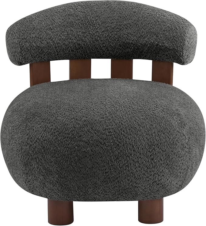 Christopher Knight Home Elvina Boucle Fabric Accent Chair, Solid Wood Single Lounge Sofa, Bedroom Comfy Reading Chair, for Modern Minimalist Style Living Room/Home Office, Dark Gray