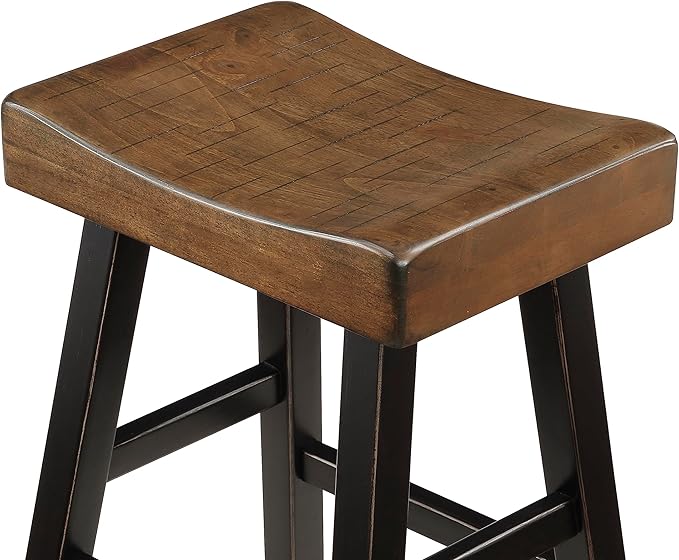 Lexicon Saddle Bar Stools Set of 2 Barstools with Footrest, Armless Dining Chairs for Kitchen Island, Breakfast Nook, Living Room, Counter Height, Black/Brown