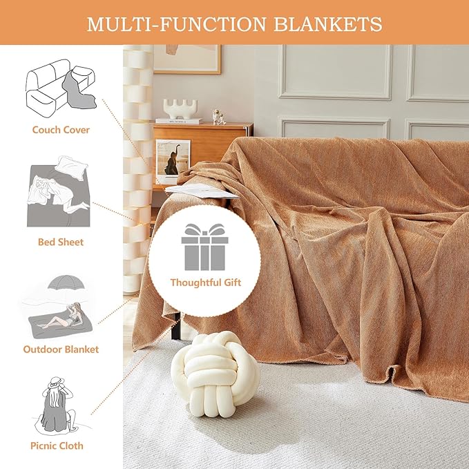STACYPIK Orange Sofa Cover, Modern Chenille Couch Cover for Dogs, Furniture Protector for 2 Cushion Couch Multi-Use Couch Cover for Sectional Pet-Friendly, Non-Slip Loveseat Cover with Tassel-71X118IN