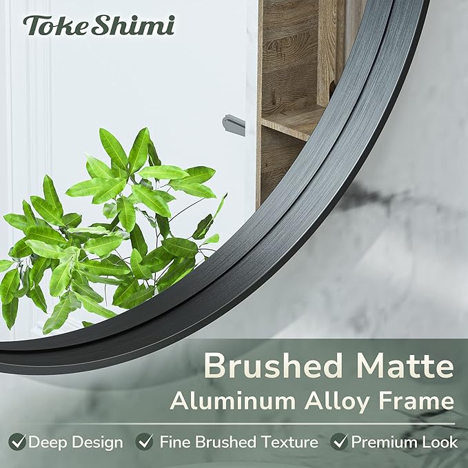 TokeShimi 40 Inch Round Black Bathroom Mirror for Wall with Non-Rusting Aluminum Alloy Brushed Matte Metal Frame for Modern Minimalist Farmhouse Home Decor
