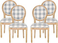 Christopher Knight Home Phinnaeus Dining Chair Set, Set of 4, Wood, Dark Blue Plaid + Light Beige + Natural