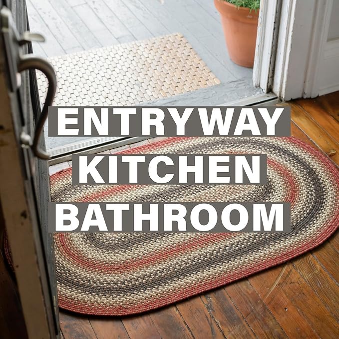 Homespice Chester Red Braided Rugs 2x3' Oval Country Style Rugs for Your Home